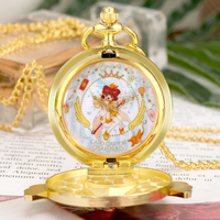 Reloj de bolsillo de cuarzo con forma de llave para niñas, collar, cadena colgante, Cardcaptor, Sakura, Anime japonés