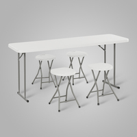 Banc long moderne pliable en métal avec panneau et petite table rectangulaire ensemble de salle à manger avec chaise et tabouret portable pour l'extérieur