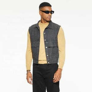 <span class=keywords><strong>Gilet</strong></span> in Denim moda di alta qualità personalizzato <span class=keywords><strong>nero</strong></span> sbiadito per il corpo a manica corta <span class=keywords><strong>camicia</strong></span> da uomo con tasca - Product Image 4