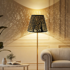 Abat-jour en métal noir de style industriel, motif arbre découpé au laser, taille moyenne, accessoire décoratif pour lampe de table - Product Image 4