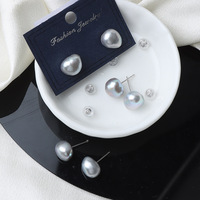 Boucles d'oreilles classiques pour femmes, perles grises de 10 mm, style baroque, perles d'eau douce naturelles uniques, noyaux de perles, argent 925