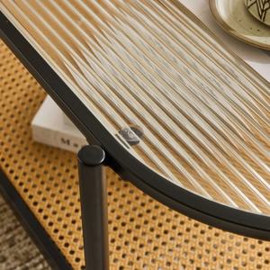Mesa de Centro Ovalada Moderna con Tapa de Vidrio Templado y Estante de Ratán de PVC, Patas de <span class=keywords><strong>Metal</strong></span>, Mueble de Salón con Almacenamiento de 2 Niveles - Product Image 5