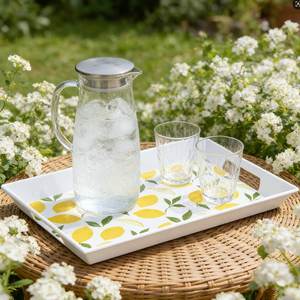 Plateau rectangulaire en mélamine de grande taille <span class=keywords><strong>pour</strong></span> le petit-déjeuner, les collations et les tables basses, imprimé citron, 49,6*37,2 cm - Product Image 6