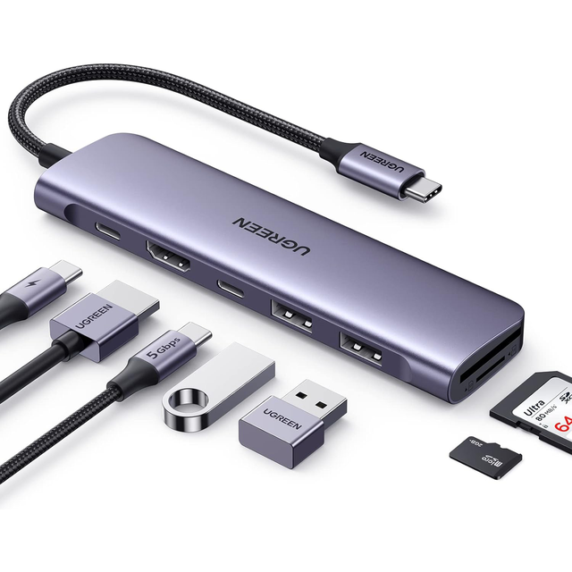 UGREEN Revodok 1071 USB C Hub for Laptop 7 in 1 USB C Dongle 4K-HDMI , 100W PD Charging, USB-C & 2 USB-A 5Gbps Data Ports, SD/TF