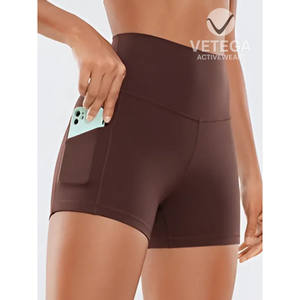 Shorts de yoga pour femmes Vetega, taille haute avec poche, séchage rapide, spandex/nylon, vêtements de sport, shorts d'entraînement - Product Image 1