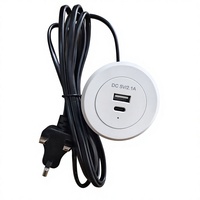 Prise de bureau encastrée ronde 45 mm avec USB-A + Type-C PD 2.0 10,5 W et chargeur avec prise UK pour ordinateur portable, montre connectée et appareil photo