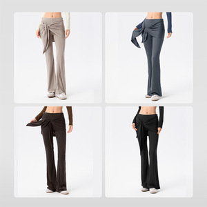 Pantalon évasé de fitness pour femme, anti-embarras, avec rideau anti-éclats amovible, coupe large, drapé, style décontracté, micro-pantalon de yoga - Product Image 4