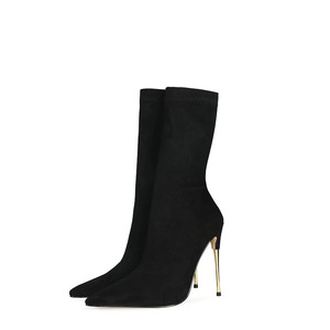 Stivaletti Sexy in pelle scamosciata stivaletti a calza elasticizzati in metallo zincato stivaletti da donna - Product Image 5
