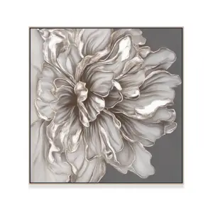 Large Size Modern Abstract 100%Hand Painted Silver Foil Relief Flower Oil Painting Canvas BEIGE Wall Frescoes Picture Artwork