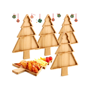 Offre Spéciale 4 pièces plateau de service en bambou de noël assiettes en bambou plateau de charcuterie en bois arbre de noël plat de service pour les cadeaux de noël - Product Image 1