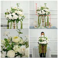 Centro de Mesa Moderno DKB con Bola de Flores para Boda, Decoración de 30 cm con Rosas Blancas de Seda y Hojas Verdes, Centros de Mesa de Flores Artificiales