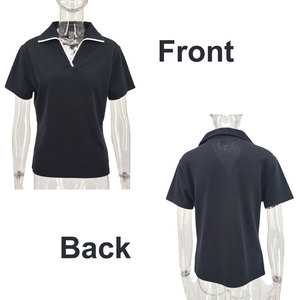 <span class=keywords><strong>Polo</strong></span> pour <span class=keywords><strong>femme</strong></span> 100 % <span class=keywords><strong>coton</strong></span> POD, col contrastant, manches courtes, col Johnny, col ouvert, pull-over pour <span class=keywords><strong>femme</strong></span>, logo personnalisé - Product Image 4