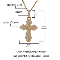 Bijoux Hip Hop TD : Pendentif Croix Épines en Laiton et Zircon, Bijoux Religieux Iced Out pour Hommes et Femmes, Pendentif Hip Hop