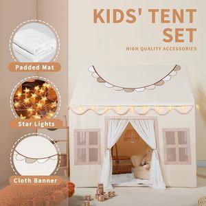 Grande tente de jeu d'intérieur pour enfants, château de princesse avec fenêtres, en tissu polyester et coton doux - Product Image 2