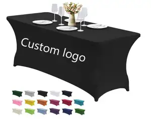 New Product 4ft 5ft 6ft 8ft Custom Printing Elastic Outdoor Table Cover Rectangular Long Fitted Table Cloth For Banquet Wedding