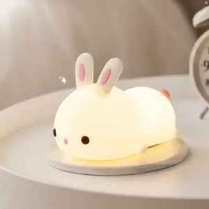 Children Day Gift Baby Cute Night Tap Led Room Flash Light Decor for Kids Silicone Dimmable Desk Lamp Rabbit