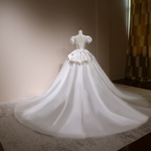 <span class=keywords><strong>Robe</strong></span> <span class=keywords><strong>de</strong></span> mariée <span class=keywords><strong>de</strong></span> maternité en satin blanc 2026, col cœur, coupe trapèze, grandes tailles, pour mère <span class=keywords><strong>de</strong></span> la mariée, traîne chapelle, longueur au sol, grand nœud - Product Image 3