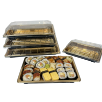 Lebensmittelechte PET-Gold-Kunststoff-Verpackungsbox für Gebäck und Süßigkeiten, Baklava-Serviertablett, Ramadan-Zubehör, Großhandel Catering-Box mit Deckel