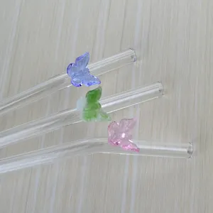 Reusable Butterfly Glass Straws Transparent Curved Straw 2023 Best Sellers