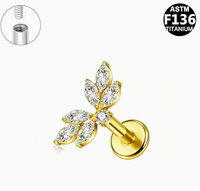 Getta ASTM-F136 Titanium Zircon Piercing Wing Earrings Tragus Helix Daith Lobe Devil Flat Back Ear Lip Stud Labret Jewelry