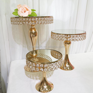 Nhà Máy Bán Buôn 3 Tier Kim Loại Vàng Gương Vòng Pha Lê Bánh Cưới Đứng Cho Đảng - Product Image 1