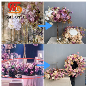 การจัดดอกไม้เรียบหรูสำหรับตกแต่งงานแต่งงาน  ของประดับตกแต่งโต๊ะ  ดอกกุหลาบสีชมพูประดิษฐ์จากผ้าไหม  ทรงกลม - Product Image 2