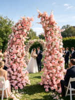 Arche florale haut de gamme de style européen en roses artificielles pour décoration de mariage vintage, arrangement floral en forme de corne pour toile de fond