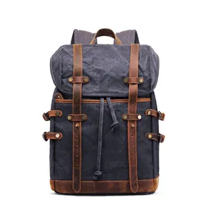 OEM Vintage campeggio all'aperto escursionismo portatile impermeabile sport Casual cerato tela zaino borsa zaino per gli uomini