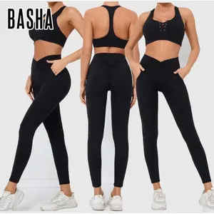 Vêtements de gym Vêtements de yoga actifs pour femmes 2PCS Leggings Yoga Set Activewear Gym Fitness Sets