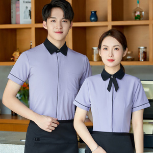 Venta al por mayor Bar Catering Hotel <span class=keywords><strong>Restaurante</strong></span> Café Logo Personalizado Ropa DE TRABAJO Personal Uniforme Camarero Camarera Camisa Hombres Mujeres <span class=keywords><strong>Camisas</strong></span> - Product Image 5