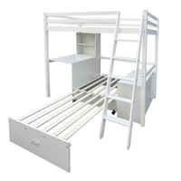 Lit superposé en bois massif pour enfants avec garde-corps et rangement moderne, double, pour enfants