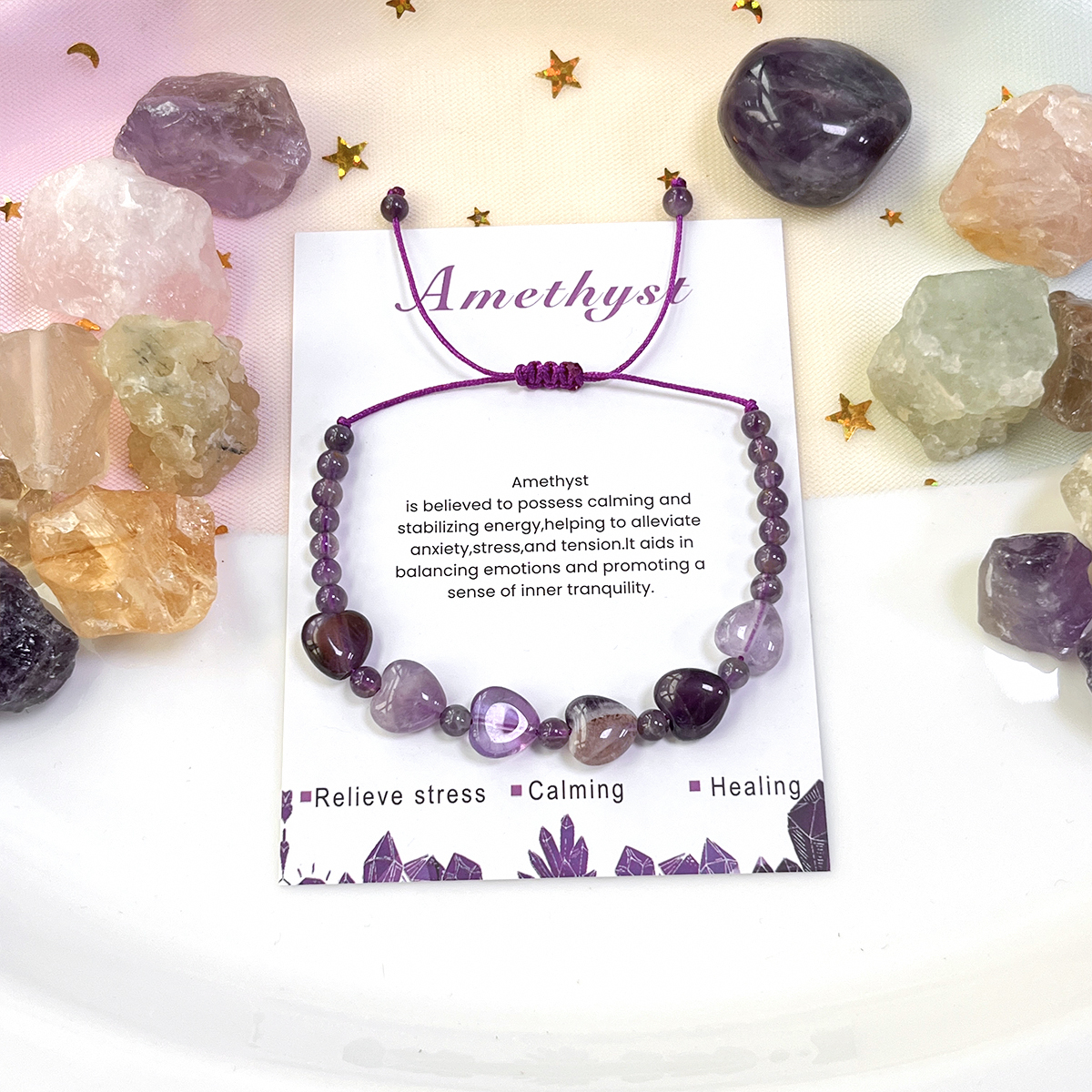Pulsera de Amatista Natural con Tarjeta de Amatista