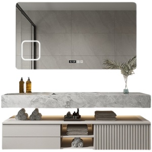 Armario de baño con espejo y lavabo, moderno y resistente al agua, gran Hotel de lujo, madera contrachapada de PVC - Product Image 5