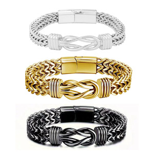 <b>Titanium</b> Steel Double Row <b>Chain</b> Bracelet Magnetic Clasp Unisex Fashion Jewelry Gift - Product Image 1