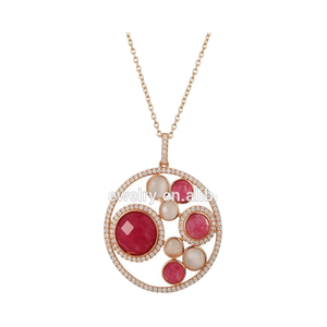 Ultima collana in argento Sterling da donna placcata oro con grande pendente rotondo in pietra preziosa <span class=keywords><strong>rubino</strong></span> per feste - Product Image 3