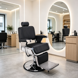 Poltrona Reclinabile Nera e Oro per Salone con Schienale Regolabile e Supporto Lombare, Design Elegante, Sedia per Parrucchiere Resistente - Product Image 5