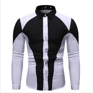 Mannen Shirt 2022 Nieuwe Mode Zwart Wit Patchwork Zakelijke Jurk Shirt Camisa Lange Mouwen