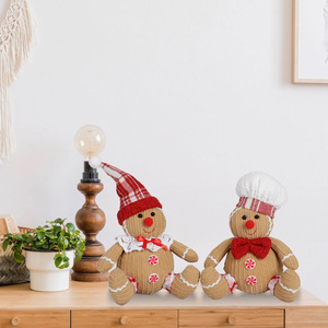 Hot Sale Cute Fabric <b>Gingerbread</b> <b>Man</b> Figurine in Sitting Pose Christmas Window Display <b>Decoration</b> - Product Image 3