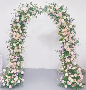 قوس نباتي أخضر لقوس الزفاف لقوس الزهور لقوس العيد للربيع/الصيف ترتيبات زهور الكريسماس باللون الوردي الأرجواني العاجي