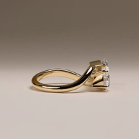 Bague Fine Toi et Moi Double Pierre Moissanite Ronde Poire Coupe VVS Clarté Bague Moissanite Or Massif 14k