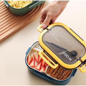 Boîte à lunch avec couverts pour les employés de bureau, boîte à lunch rectangulaire divisée, compatible micro-ondes, boîte à bento étanche, récipient alimentaire, pique-nique, camping - Product Image 4