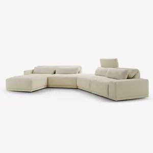 Kombinasi Sofa minimalis kain Modern kulit asli dapat diatur baris lurus krim gaya sudut Perancis