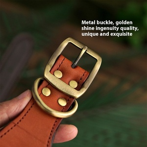 Rivet Metal Retro Flower <strong>Dog</strong> <strong>Collar</strong> Medium And Large Solid Pattern Made Of Copper With Leather Pet Supplies Sample - Product Image 3