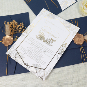 Benutzer definierte elegante Blumen dekoration Mehrere grüne Hochzeits einladung halter mit Goldfolie Save the Date Wax Seal Gold String - Product Image 5