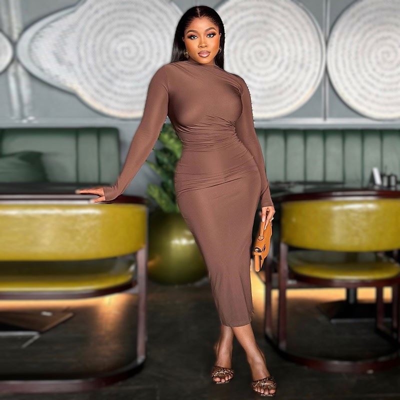 solid color long sleeve dress MORTTIC Women's Solid Color V-Neck Long Sleeve Dress with Asymmetrical Hem  Elegant Pleated Party Maxi Dress Dark GreenM