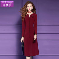Robe mi-longue élégante et ajustée FMY61619 Automne Cheval de l'Année, style Normcore/Minimaliste, douce, coupe trapèze, rouge, à manches longues pour femme, ODM