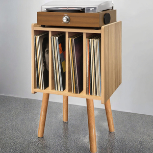 Meuble CD moderne du milieu du siècle en noyer avec table de rangement pour vinyles et 3 étagères pour 100 disques, mobilier de maison pour salon - Product Image 3