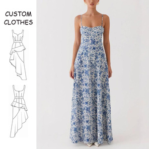 Custom Wholesale Women's Casual Summer A-Line Flare Backless Sleeveless Halter Collar Maxi Printed Cotton Linen <strong>Dress</strong> Loose Long - Product Image 1