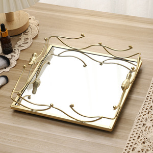 Mystic Arts Gold Mirror <b>Tray</b> Square Metal Jewelry Organizer Desktop Storage Home Decor Ornament - Product Image 1