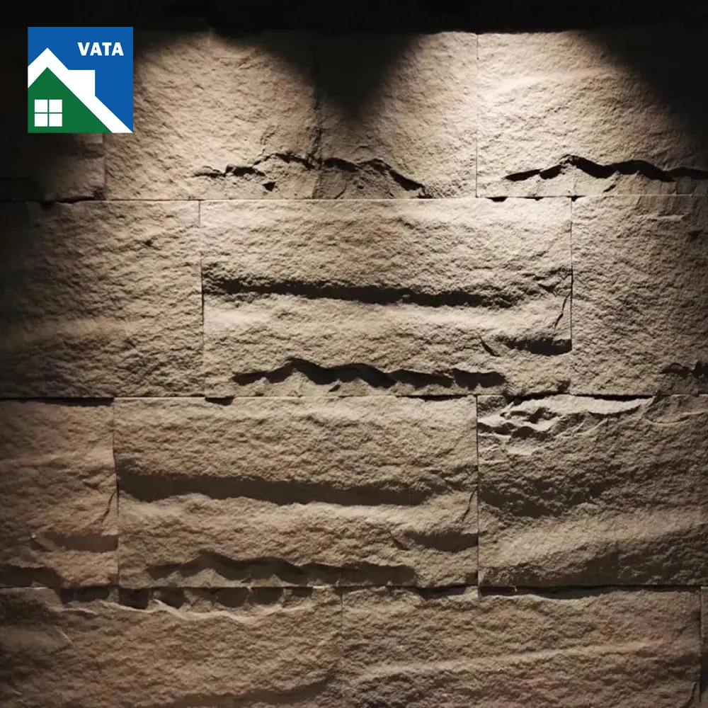 Panel dinding batu buatan poliuretan tekstur 3D, batu imitasi pelapis untuk eksterior